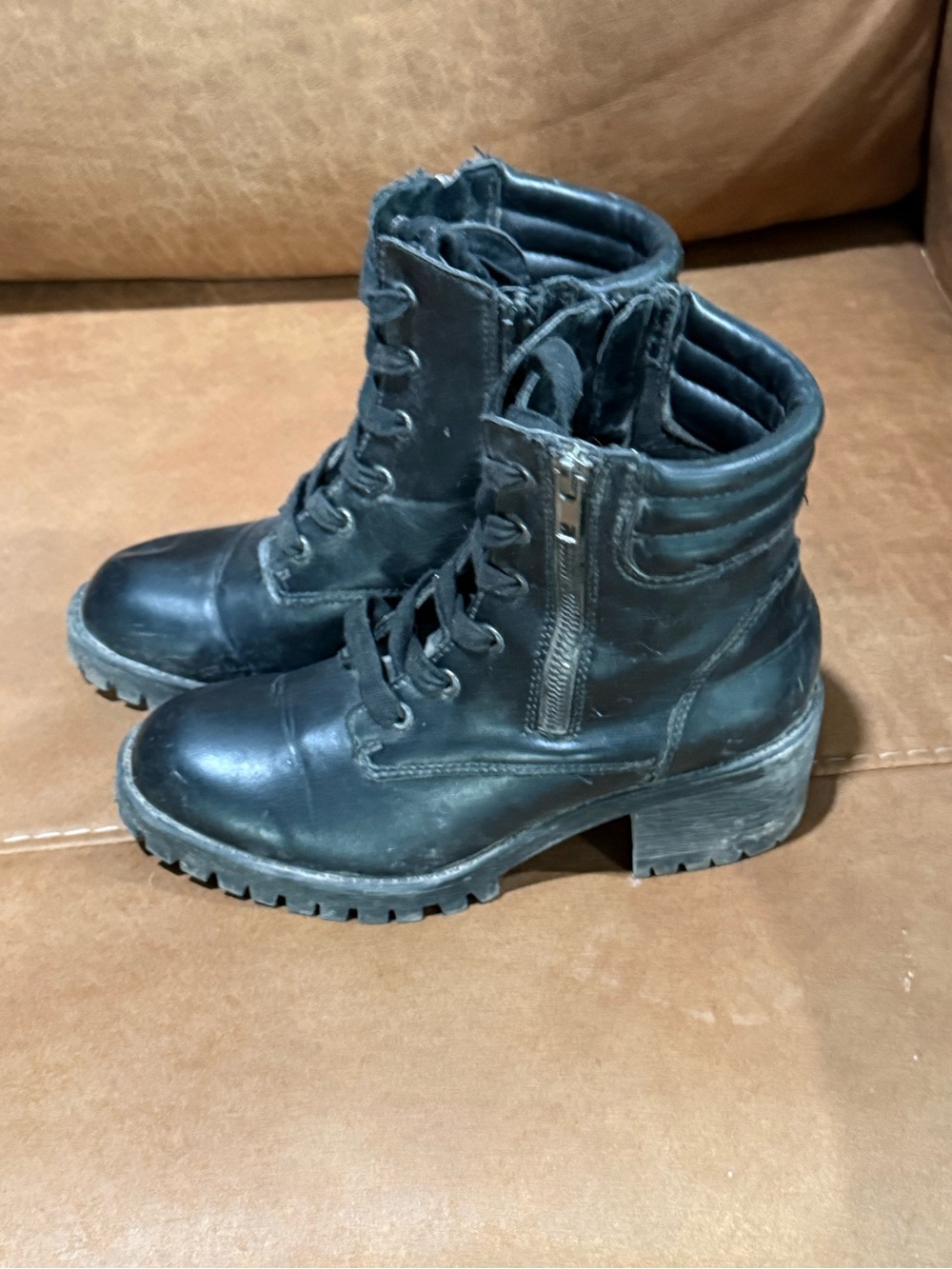 Women's Black Lace-Up Side-Zip Combat Boots